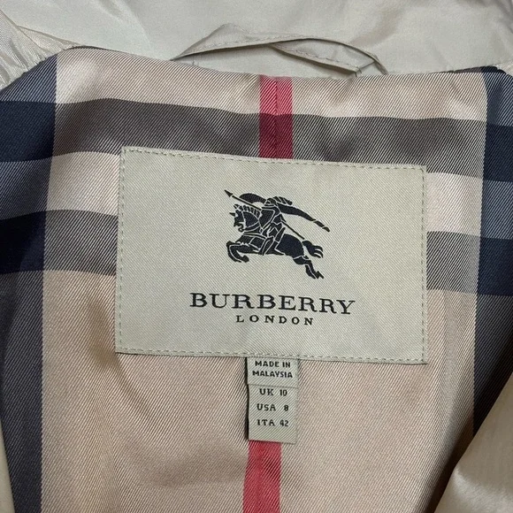EUC BURBERRY Womens Beige Double-Breasted Nylon Trench Raincoat Coat size 8 - Picture 4 of 14